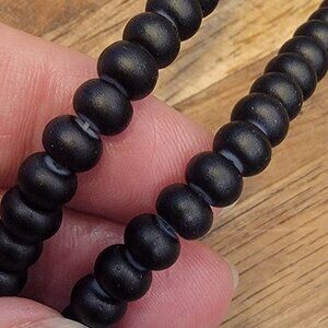 Jet Matte Glass Small Rondelle Round Beads 14 inch/35CM Strand Blue Moon Beads